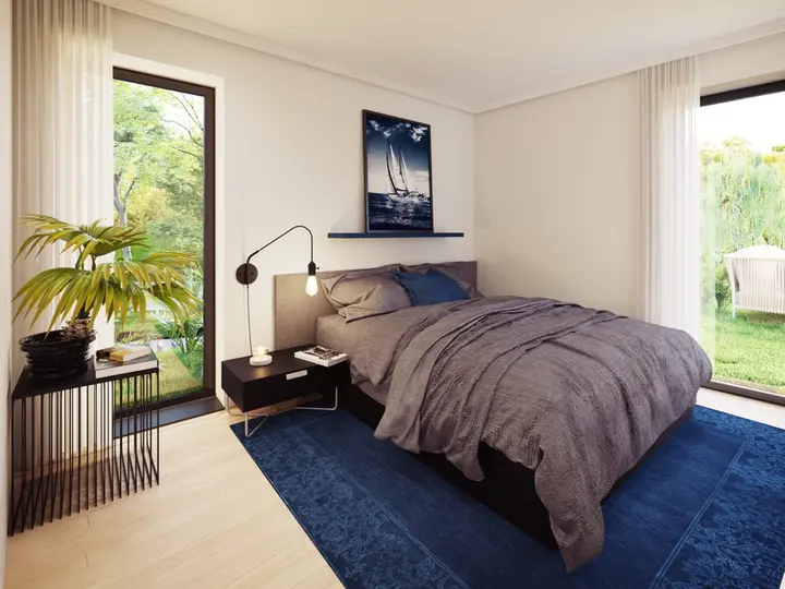 Egy hálószobás apartman hálószobája